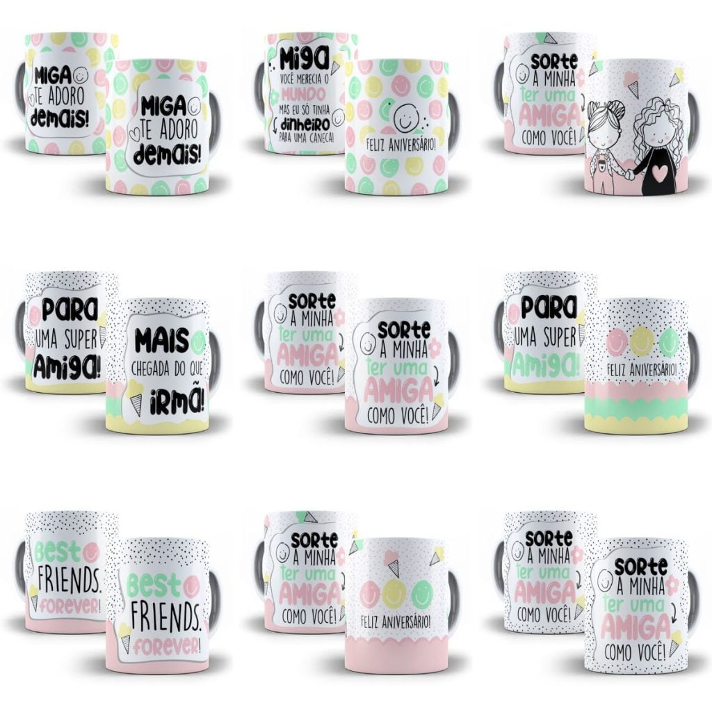 Artes Caneca Frases Amigas Amizade Ilustrações Sublimação • DMK Studio, image size:1024x1024