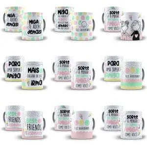 Artes Caneca Frases Amigas Amizade Ilustrações Sublimação