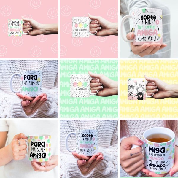 Artes Caneca Frases Amigas Amizade Ilustrações Sublimação
