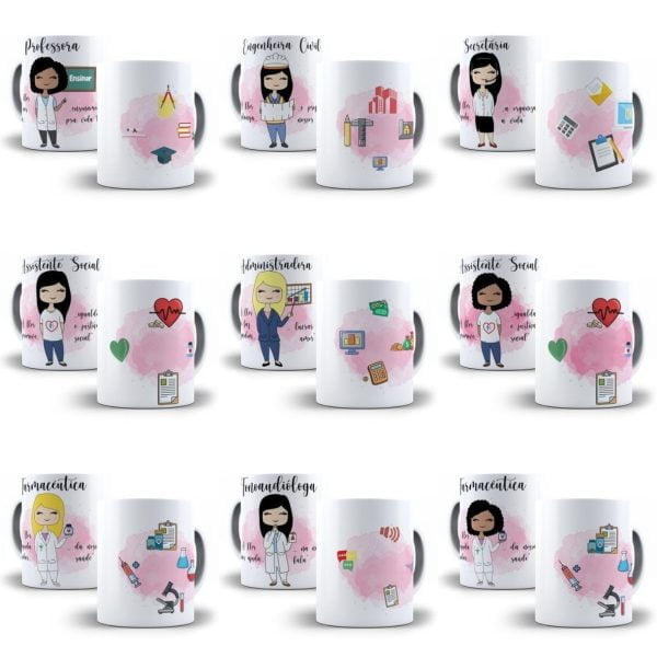 Artes Caneca Profissões Femininas Mulher Editavel Em Corel