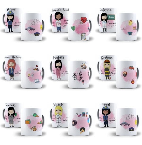 Artes Caneca Profissões Femininas Mulher Editavel Em Corel