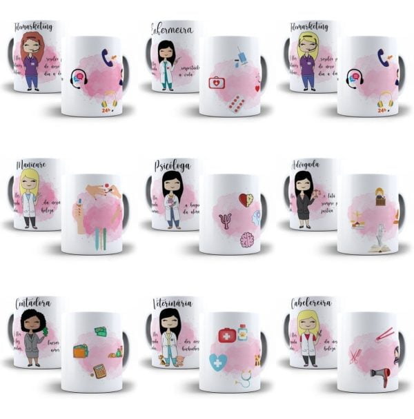 Artes Caneca Profissões Femininas Mulher Editavel Em Corel