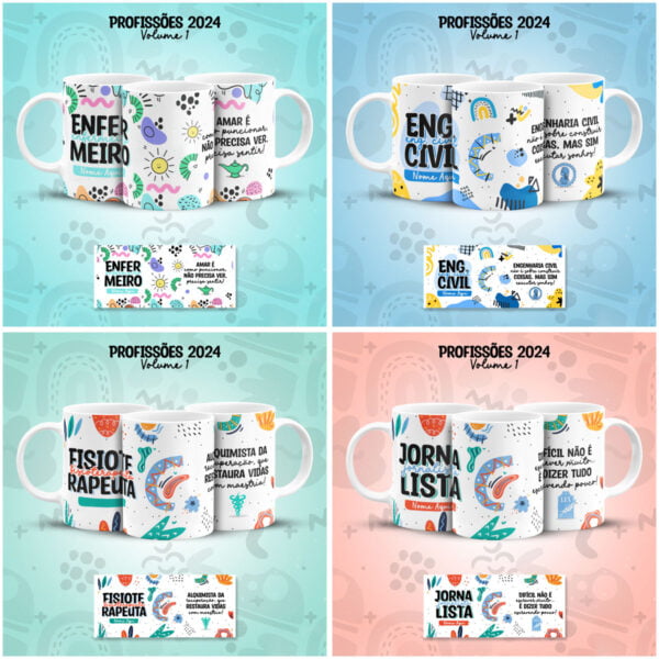 Artes Caneca Profissões Vol 1 Advogado Biomédica Jornalista