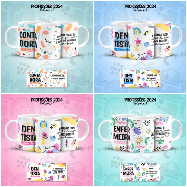 Artes Caneca Profissões Vol 1 Advogado Biomédica Jornalista