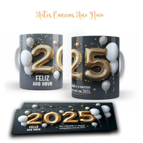 Artes Canecas Ano Novo 2025- Jpg, Corel e pdf