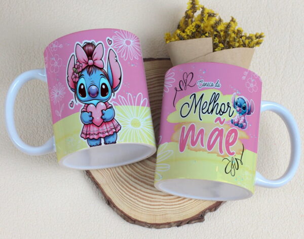 Artes Canecas Dia das Mães Stitch - Arquivo Digital