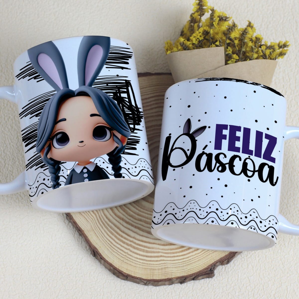 Artes Canecas Páscoa Wandinha em PNG e CDR 3 Artes Canecas Páscoa Wandinha em PNG e CDR - Imagem 3