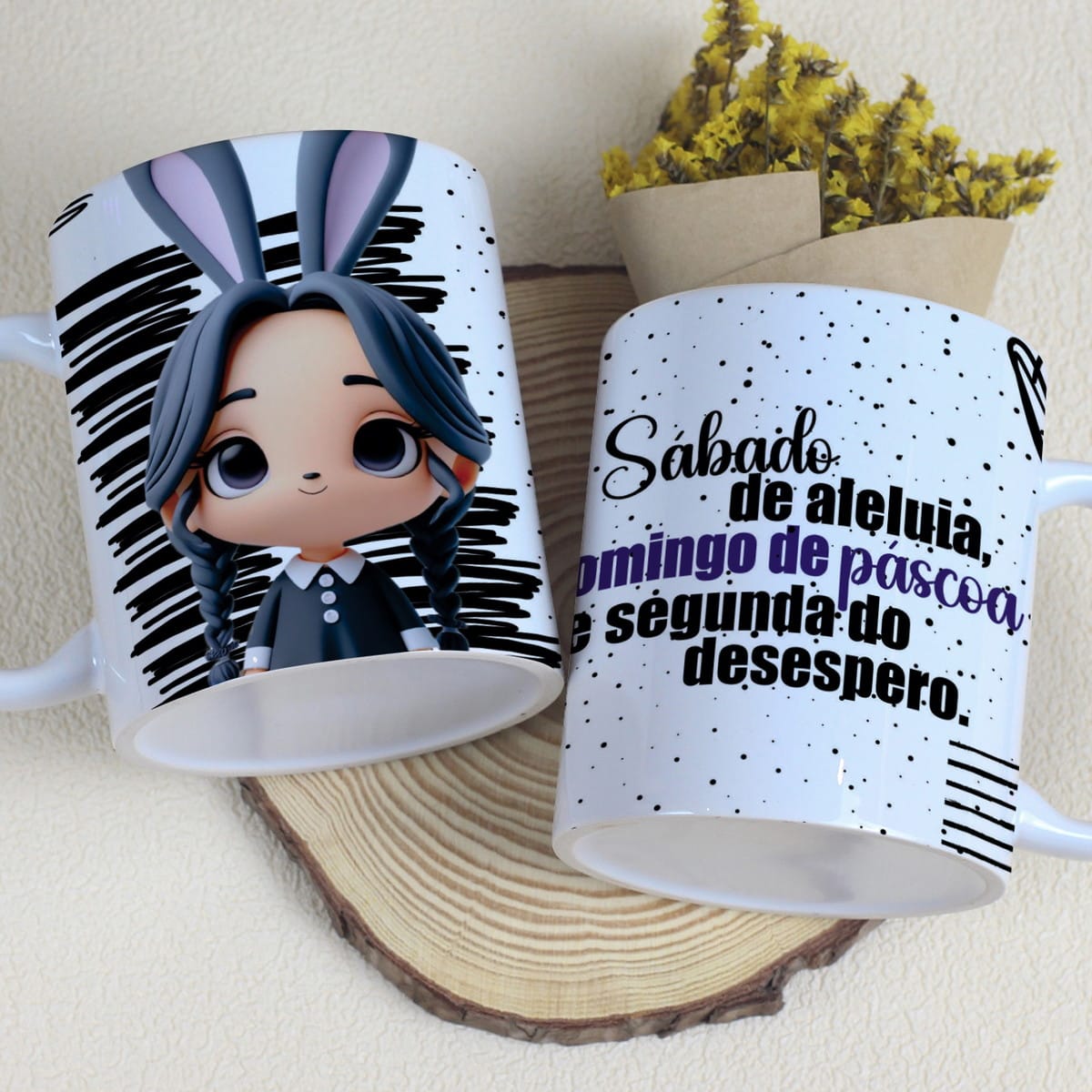 Artes Canecas Páscoa Wandinha em PNG e CDR 4 Artes Canecas Páscoa Wandinha em PNG e CDR - Imagem 4