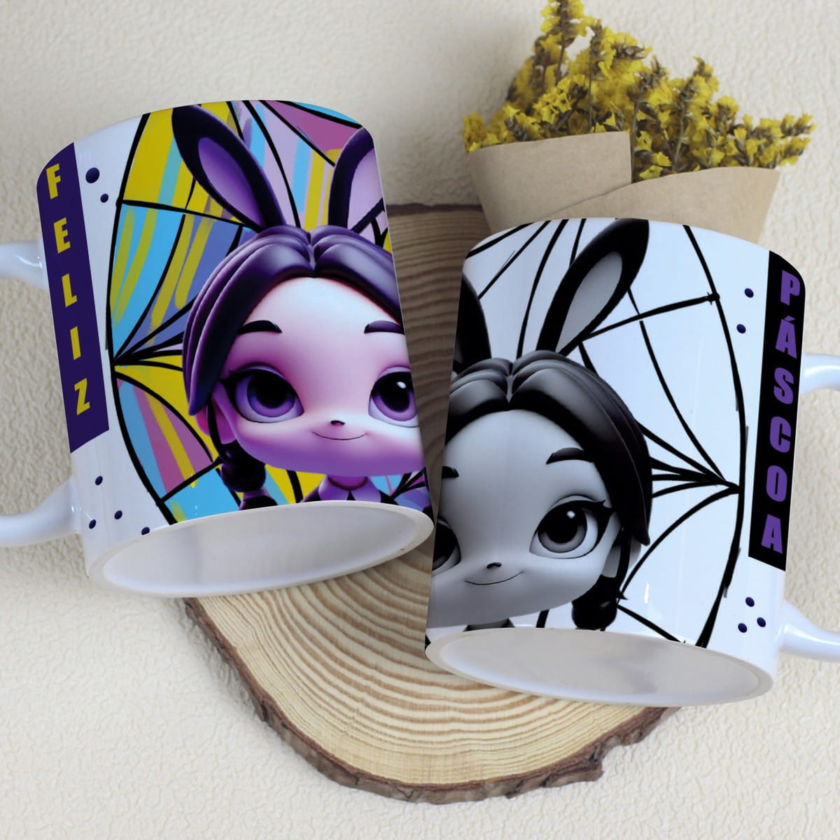 Artes Canecas Páscoa Wandinha em PNG e CDR 1 Artes Canecas Páscoa Wandinha em PNG e CDR