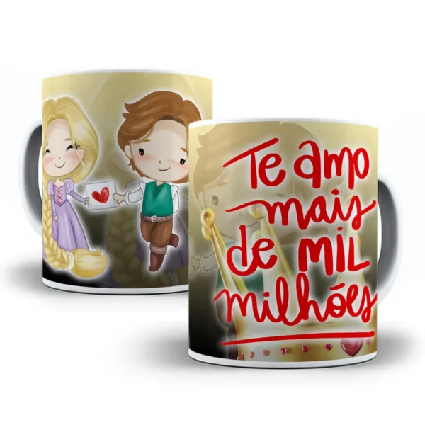 Artes Digitais para Caneca com Tema de Princesas Românticas