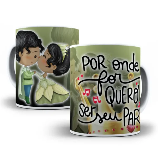 Artes Digitais para Caneca com Tema de Princesas Românticas