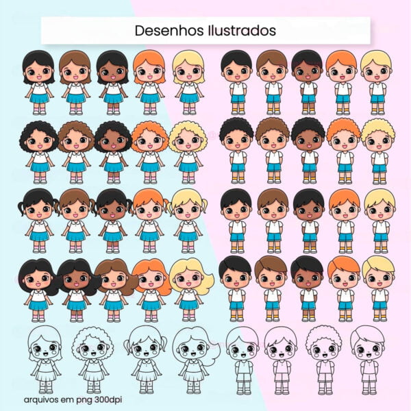 Artes e Figuras Volta às Aulas 2024 Meninos e Meninas Fofas