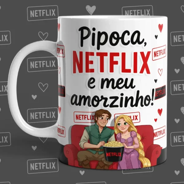 Artes para Caneca - Pipoca e Romance para Dia dos Namorados