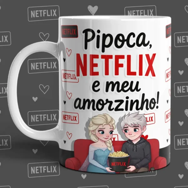 Artes para Caneca - Pipoca e Romance para Dia dos Namorados