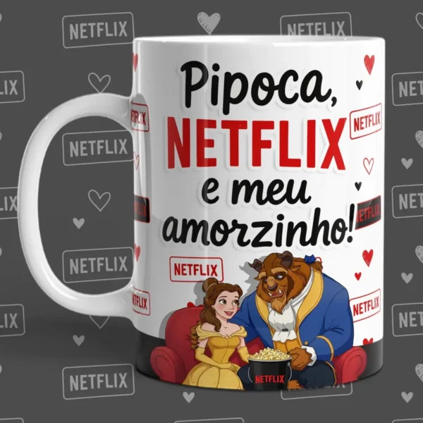 Artes para Caneca - Pipoca e Romance para Dia dos Namorados