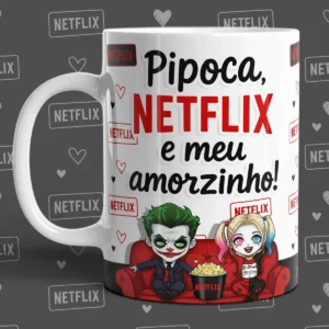 Artes para Caneca - Pipoca e Romance para Dia dos Namorados