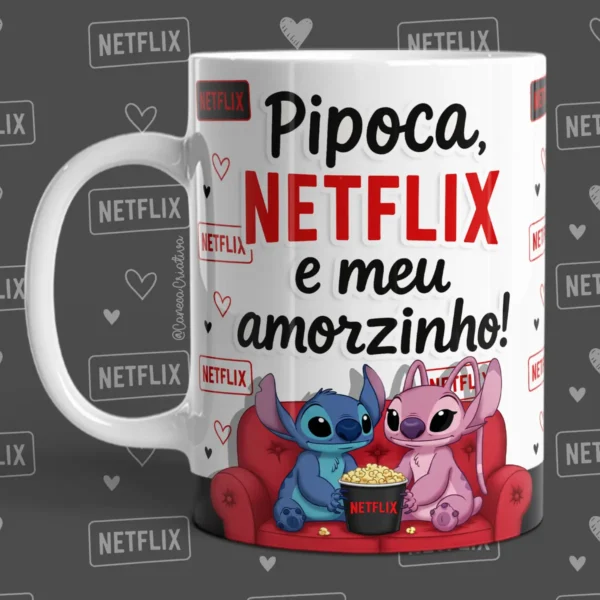 Artes para Caneca - Pipoca e Romance para Dia dos Namorados