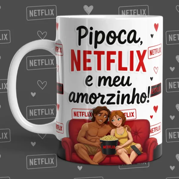Artes para Caneca - Pipoca e Romance para Dia dos Namorados