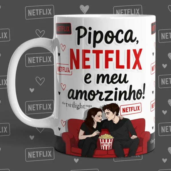 Artes para Caneca - Pipoca e Romance para Dia dos Namorados
