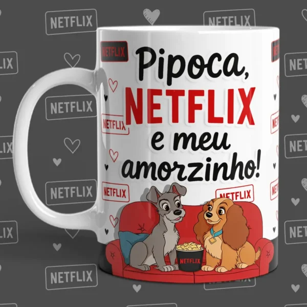 Artes para Caneca - Pipoca e Romance para Dia dos Namorados