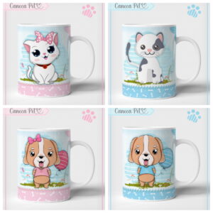 artes para sublimacao caneca pets com cachorros e gatos