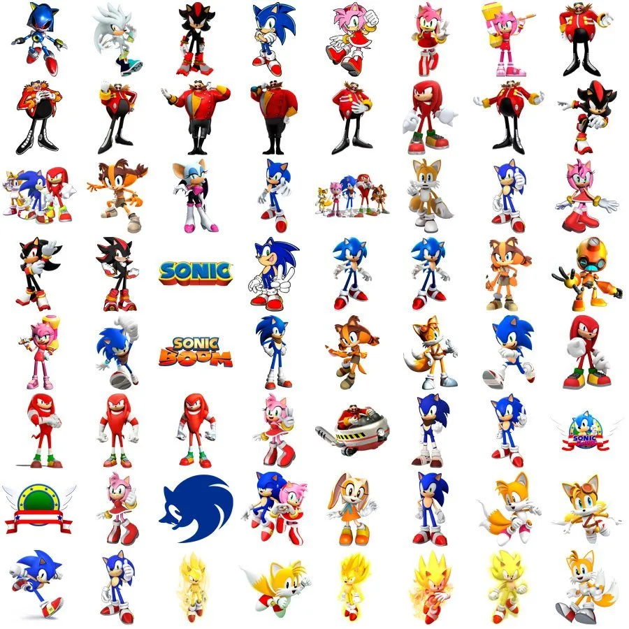 Coleção de imagens digitais com vários personagens coloridos do universo Sonic.