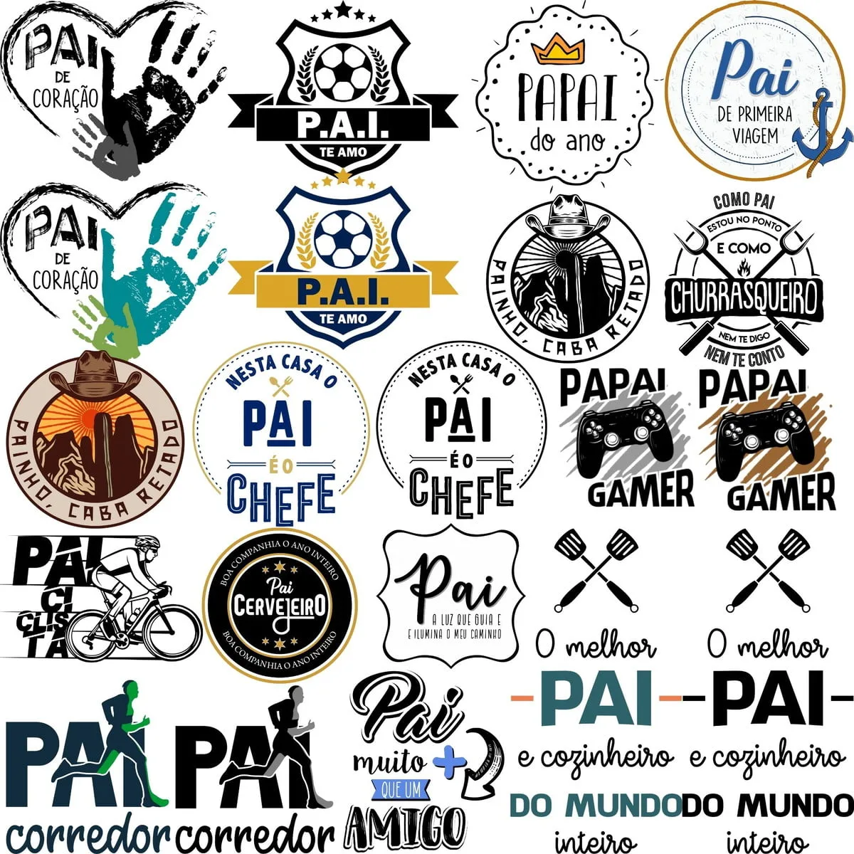 Artes Prontas Frases Vetores Png Lettering Dia Dos Pais 5 Coleção de estampas com frases e ilustrações temáticas voltadas para pais em fundo branco.