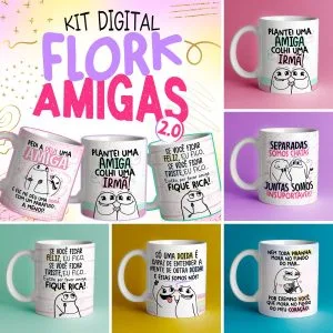 Artes Sublimação Canecas Flork Amigas Frases Dia do Amigo