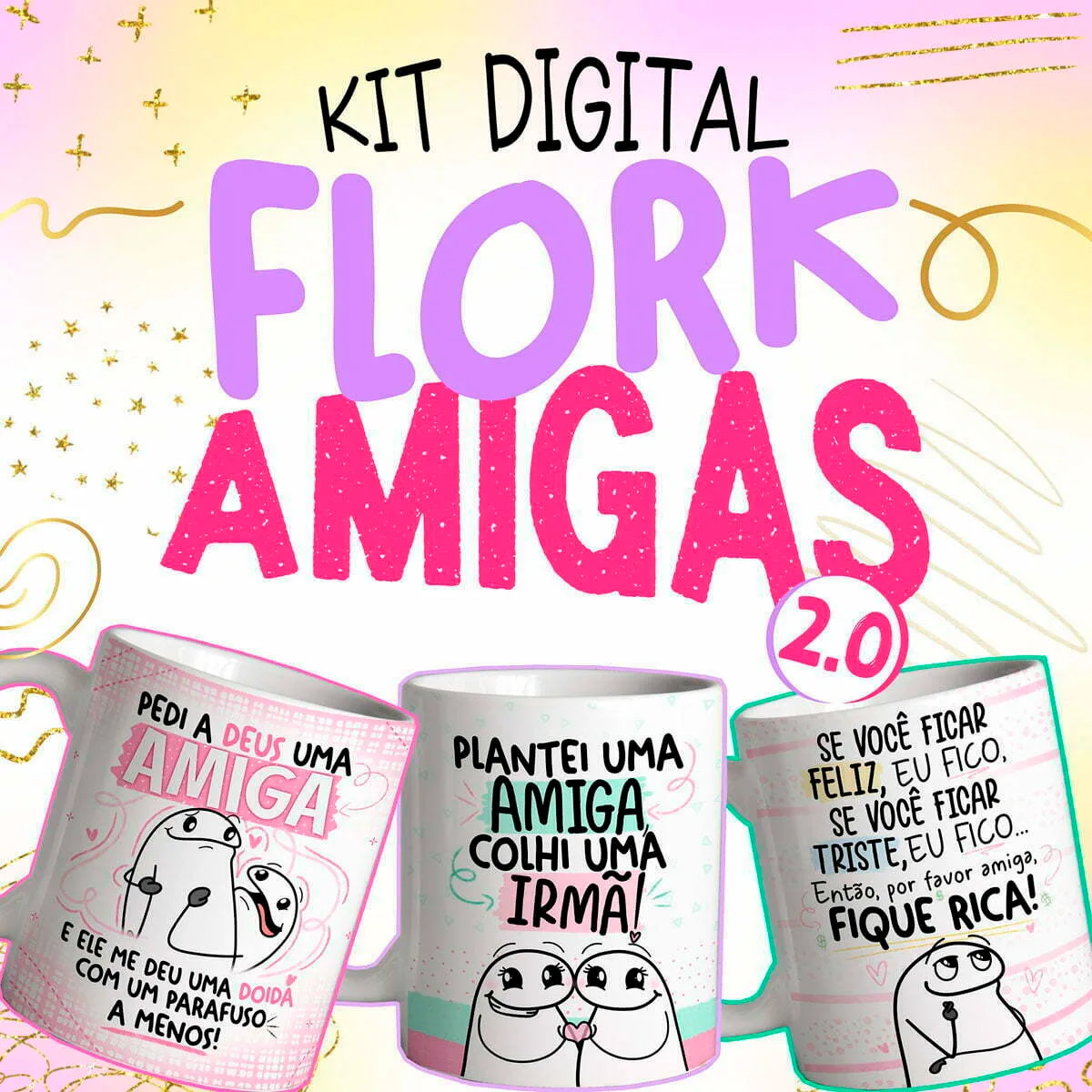 Artes Sublimação Canecas Flork Amigas Frases Dia do Amigo