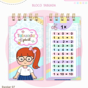 bloco tabuada escolar menina digital para sublimacao
