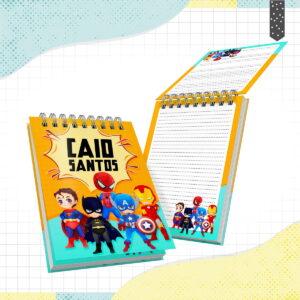 bloquinho a6 super herois personalizavel arquivo digital