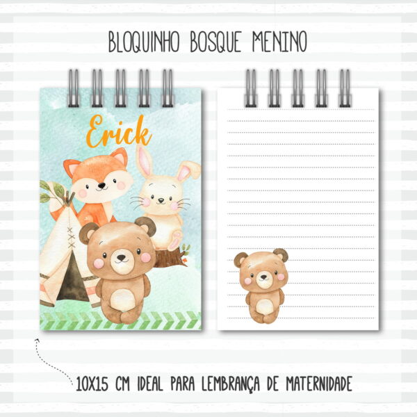 Bloquinho Anotações Bebê Bosque Menino - Arquivo Digital