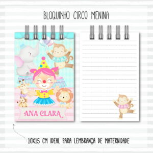 Bloquinho Anotações Bebê Circo Menina - Arquivo Digital