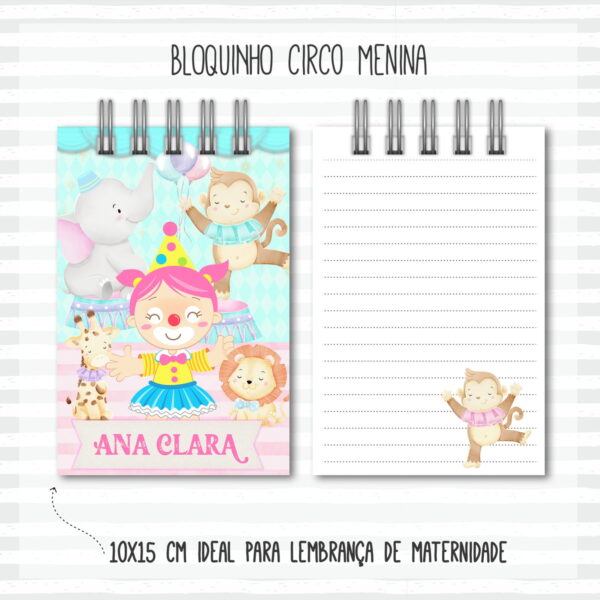 Bloquinho Anotações Bebê Circo Menina - Arquivo Digital