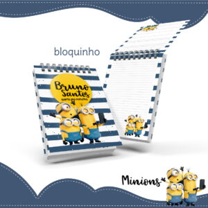 Dois blocos de notas com estampa de listras azuis e personagens amarelos.