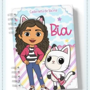 Caderneta de vacina infantil ilustrada com desenho de menina e gato fofo