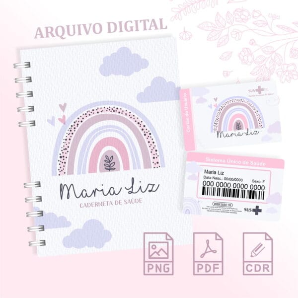 Caderneta de Saúde Arco Íris Rosa Menina - Arquivo Digital