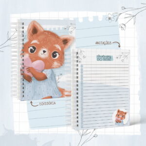 Imagem digital de páginas de caderno com tema de animal fofo e anotações.