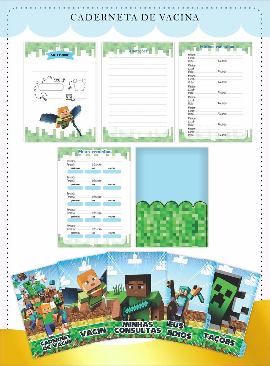 Caderneta de Vacina Minecraft Kit Digital para Imprimir 2 Caderneta de Vacina Minecraft Kit Digital para Imprimir - Imagem 2