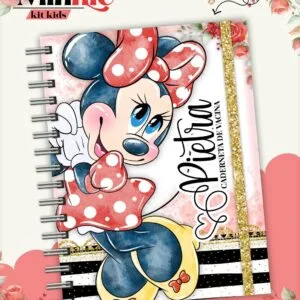 Caderno espiralado infantil ilustrado com personagem de desenho animado clássico com laço vermelho