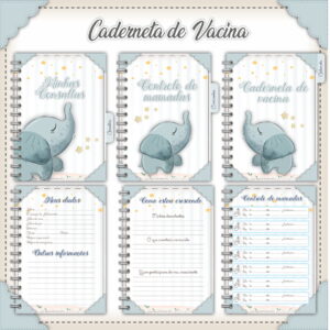 caderneta de vacina personalizada elefantinho cinza digital