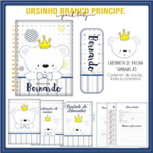 caderneta de vacina personalizada ursinho branco digital