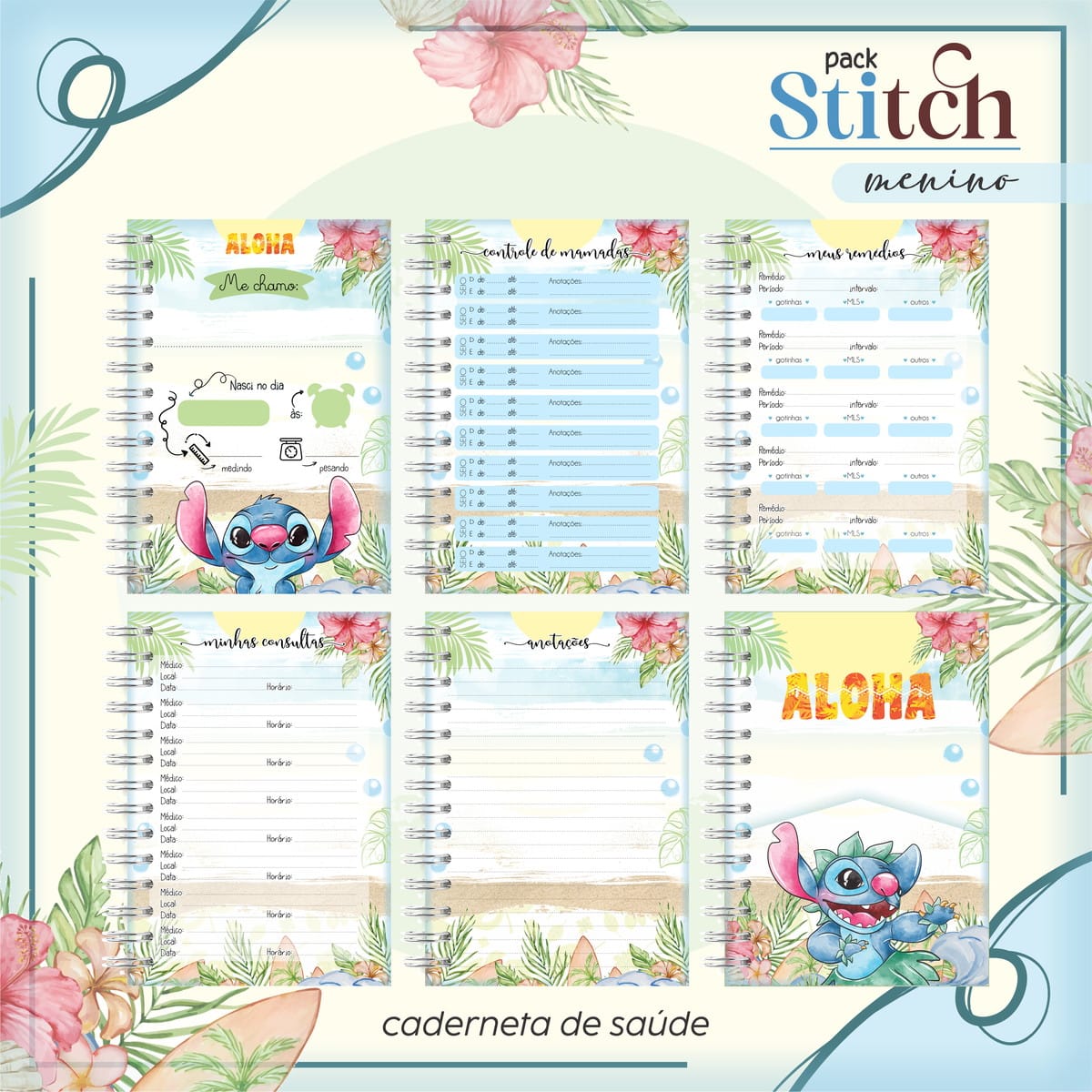 Caderneta de Vacina Stitch Menino para Editar e Imprimir 2 Caderneta de Vacina Stitch Menino para Editar e Imprimir - Imagem 2