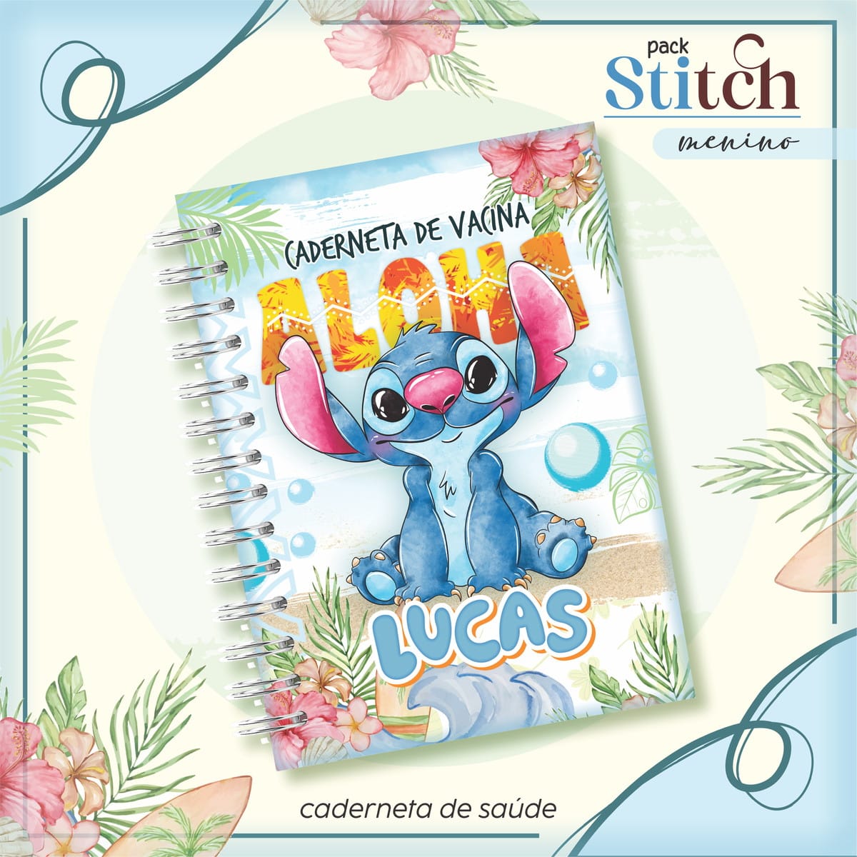 Caderneta de Vacina Stitch Menino para Editar e Imprimir 1 Caderneta de Vacina Stitch Menino para Editar e Imprimir