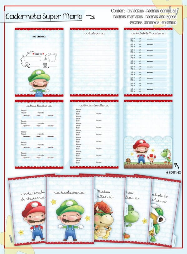 Caderneta de Vacina Super Mario Cute - Arquivo Digital