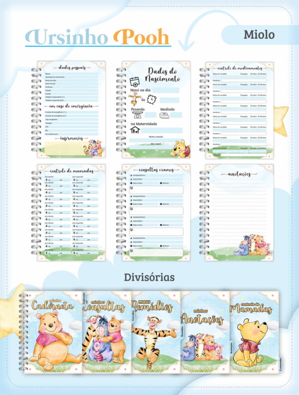 Caderneta de Vacina Ursinho Pooh Menino - Arquivo Digital
