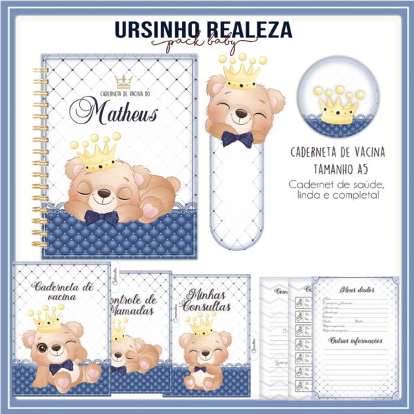 Caderneta de Vacina Ursinho Realeza Menino - Arquivo Digital