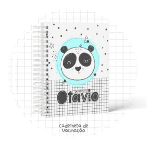 Caderneta de Vacinação Digital Panda Escandinavo Editável 9 Arte digital de caderneta de vacinação com panda e espiral.