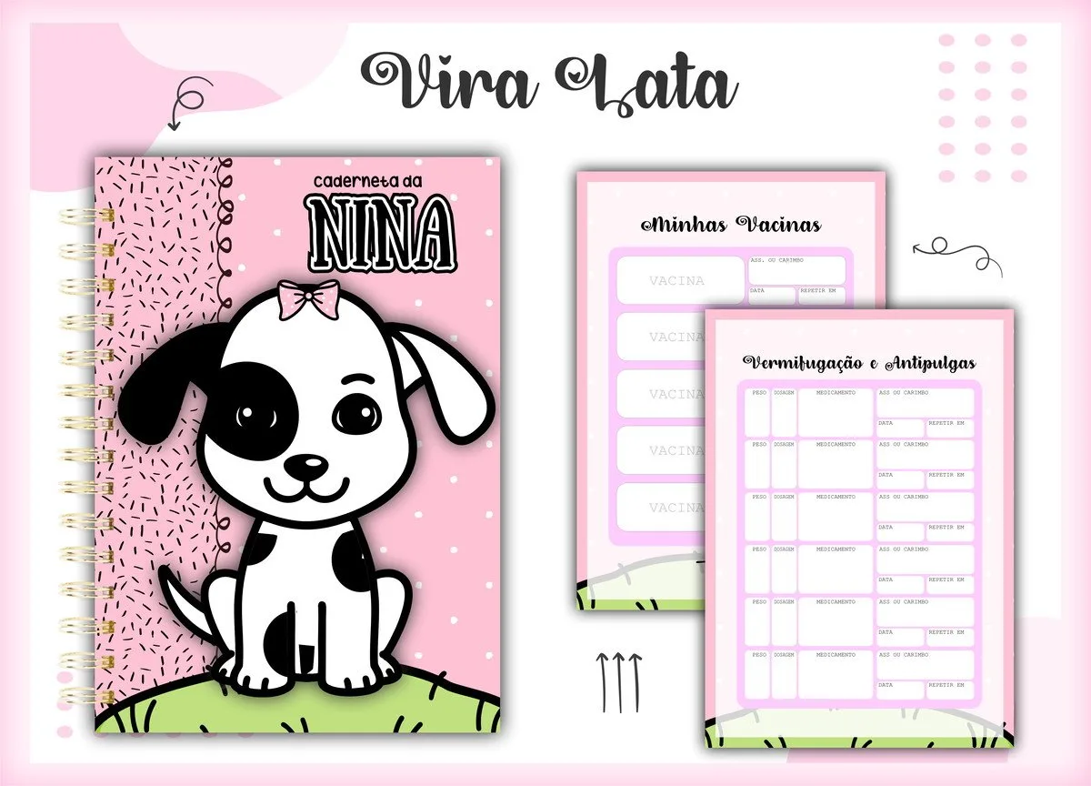Caderneta Vacina Pet Vira Lata P/B - Arquivo Digital