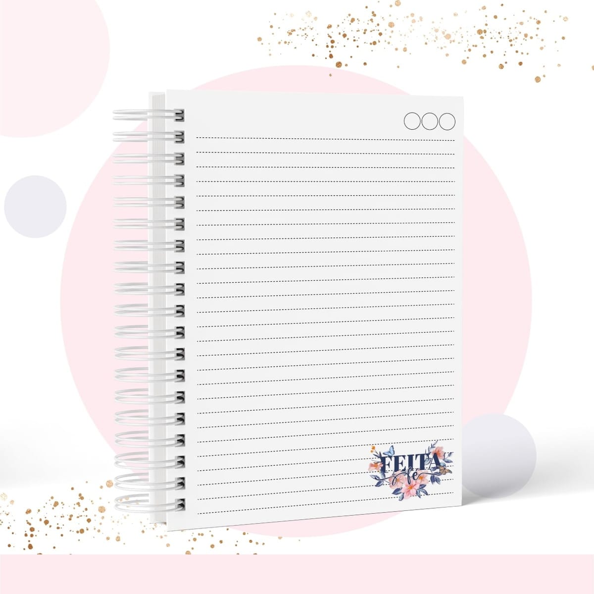 Kit Digital Caderno Cristão Floral A5 para Encadernação 2 Caderno espiral digital com páginas pautadas, arte floral e texto decorativo.